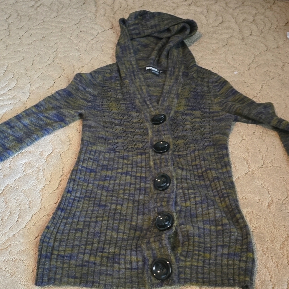 Hooded big button sweater by kensie